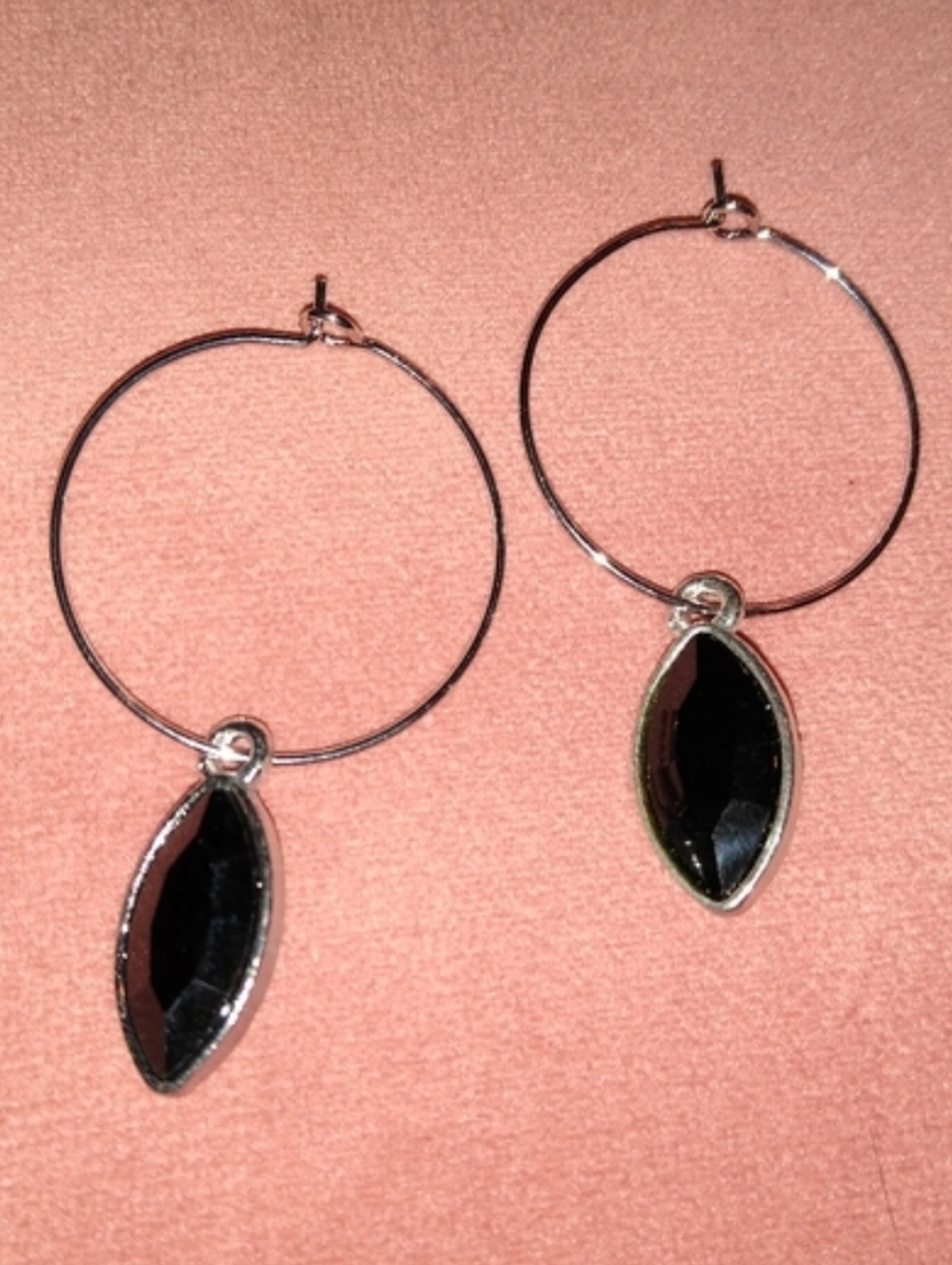 Black Marquis Rhinestone Silver Hoop Crystal Dangle Earrings Basics KATTA Hoops